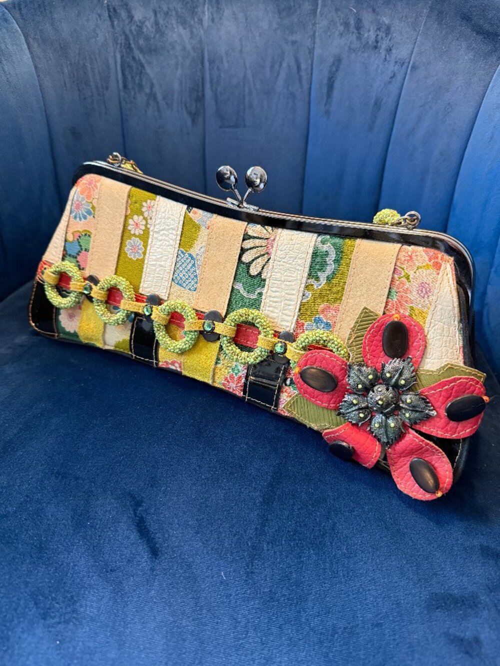 Rare Vintage Mary Frances Beaded Patchwork Floral Clutch Bag Excellent Condition